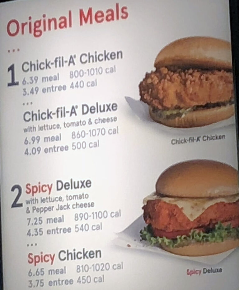 Chick Fil a Price Menu With Prices